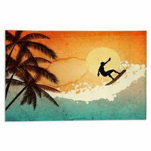 Surfer, Palms And Sea Rugs 42593704