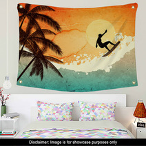 Surfer, Palms And Sea Wall Art 42593704