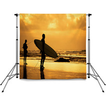 Surfer Silhouette During Sunset Backdrops 63892433