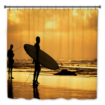 Surfer Silhouette During Sunset Bath Decor 63892433