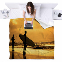 Surfer Silhouette During Sunset Blankets 63892433