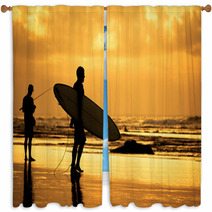 Surfer Silhouette During Sunset Window Curtains 63892433