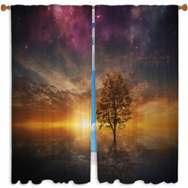 Surreal Tree In Lake Window Curtains 72227313