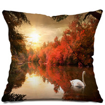 Swan In The Autmn Pillows 68775612