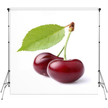 Sweet Ripe Cherry With Leaf Backdrops 53707441