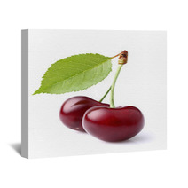 Sweet Ripe Cherry With Leaf Wall Art 53707441