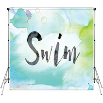 Swim Colorful Watercolor And Ink Word Art Backdrops 128920014
