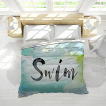 Swim Colorful Watercolor And Ink Word Art Bedding 128920014