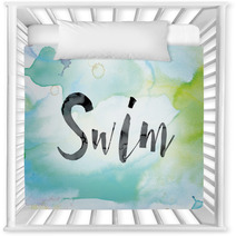Swim Colorful Watercolor And Ink Word Art Nursery Decor 128920014