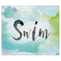 Swim Colorful Watercolor And Ink Word Art Rugs 128920014