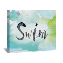 Swim Colorful Watercolor And Ink Word Art Wall Art 128920014