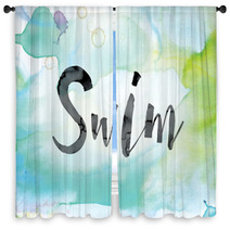 Swim Colorful Watercolor And Ink Word Art Window Curtains 128920014