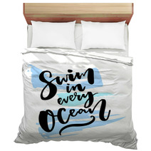 Swim In Every Ocean Inspiration Saying About Traveling On Blue Brush Strokes Bedding 138065860