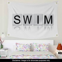 Swim Isolated Tiled Letters Concept And Theme Wall Art 128919971