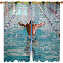 Swimmer In The Swimming Pool Window Curtains 72117527