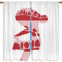 Swimmer Start Vector Background Concept Made Of Forest Trees Fra Window Curtains 132050224