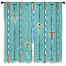 Swimmers In Swimming Pool Window Curtains 120236936