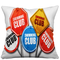 Swimming Club 3d Rendering Street Signs Pillows 113164014
