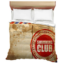 Swimming Club Red Grunge Stamp On An Airmail Background Bedding 113564190