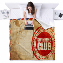 Swimming Club Red Grunge Stamp On An Airmail Background Blankets 113564190
