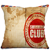 Swimming Club Red Grunge Stamp On An Airmail Background Pillows 113564190