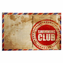 Swimming Club Red Grunge Stamp On An Airmail Background Rugs 113564190