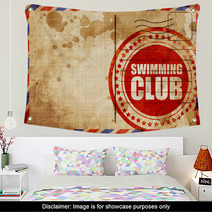 Swimming Club Red Grunge Stamp On An Airmail Background Wall Art 113564190