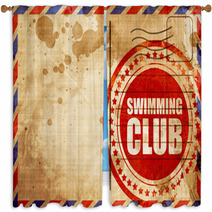 Swimming Club Red Grunge Stamp On An Airmail Background Window Curtains 113564190