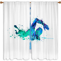 Swimming Man Splash Paint Window Curtains 113600395
