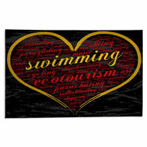 Swimming Word Cloud Heart Italic Font Grunge Background Hobby Rugs 136144999