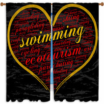 Swimming Word Cloud Heart Italic Font Grunge Background Hobby Window Curtains 136144999