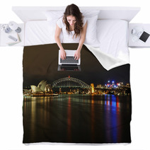 Sydney Harbour At Night Blankets 44921265