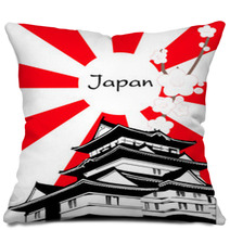 Symbol Pagoda Of Japan With Sakura Flower Vector Pillows 66435637