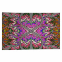 Symmetrical Fractal Pattern. Collection - Tree Foliage. Red, Pur Rugs 70567212