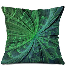 Symmetrical Green Fractal Flower, Digital Artwork Pillows 65873815
