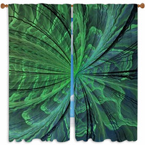 Symmetrical Green Fractal Flower, Digital Artwork Window Curtains 65873815
