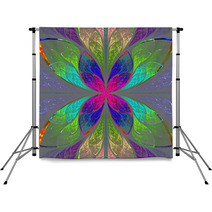 Symmetrical Multicolor Fractal Flower In Stained Glass Style. Co Backdrops 64352128
