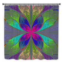 Symmetrical Multicolor Fractal Flower In Stained Glass Style. Co Bath Decor 64352128