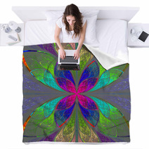 Symmetrical Multicolor Fractal Flower In Stained Glass Style. Co Blankets 64352128
