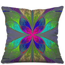 Symmetrical Multicolor Fractal Flower In Stained Glass Style. Co Pillows 64352128