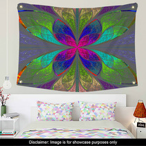 Symmetrical Multicolor Fractal Flower In Stained Glass Style. Co Wall Art 64352128