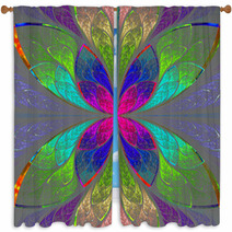 Symmetrical Multicolor Fractal Flower In Stained Glass Style. Co Window Curtains 64352128