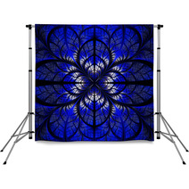 Symmetrical Pattern Of The Leaves In Blue And Black. Collection Backdrops 71183110
