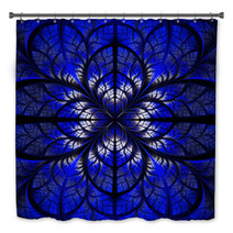 Symmetrical Pattern Of The Leaves In Blue And Black. Collection Bath Decor 71183110