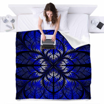 Symmetrical Pattern Of The Leaves In Blue And Black. Collection Blankets 71183110