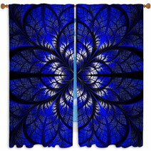 Symmetrical Pattern Of The Leaves In Blue And Black. Collection Window Curtains 71183110