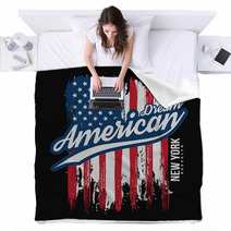 T Shirt Graphic Design With American Flag And Grunge Texture New York Typography Shirt Design Modern Poster And T Shirt Graphic Design Blankets 195551443