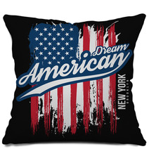 T Shirt Graphic Design With American Flag And Grunge Texture New York Typography Shirt Design Modern Poster And T Shirt Graphic Design Pillows 195551443