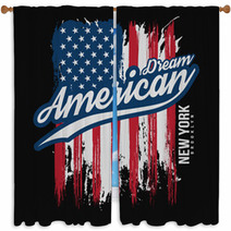 T Shirt Graphic Design With American Flag And Grunge Texture New York Typography Shirt Design Modern Poster And T Shirt Graphic Design Window Curtains 195551443