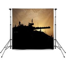Tank Silhouette At Sunset Backdrops 96337733